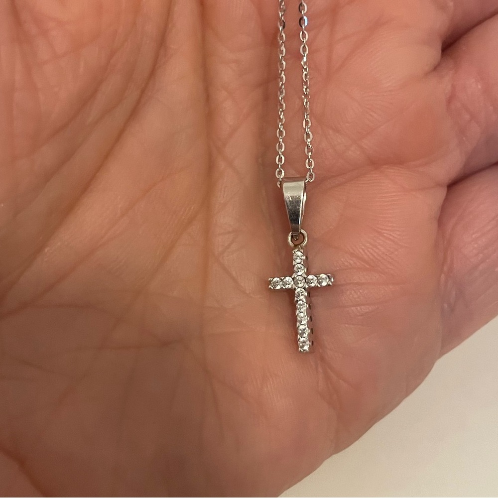 14k diamond and black cz double sided cross , with 17 inch 14 k chain